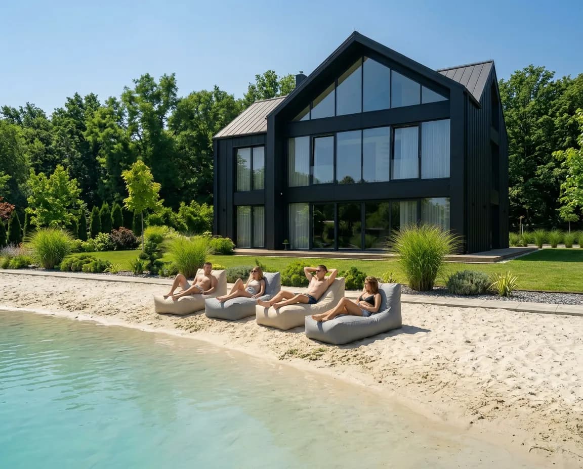 Društvo se odmara na Lazy Bed ležaljkama pored vode